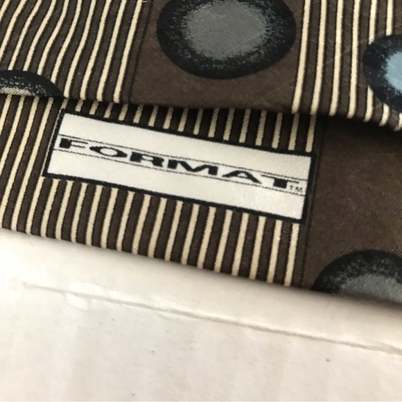 Silk Tie Brown Tan & Blue Geometric Pattern - Picture 4 of 11